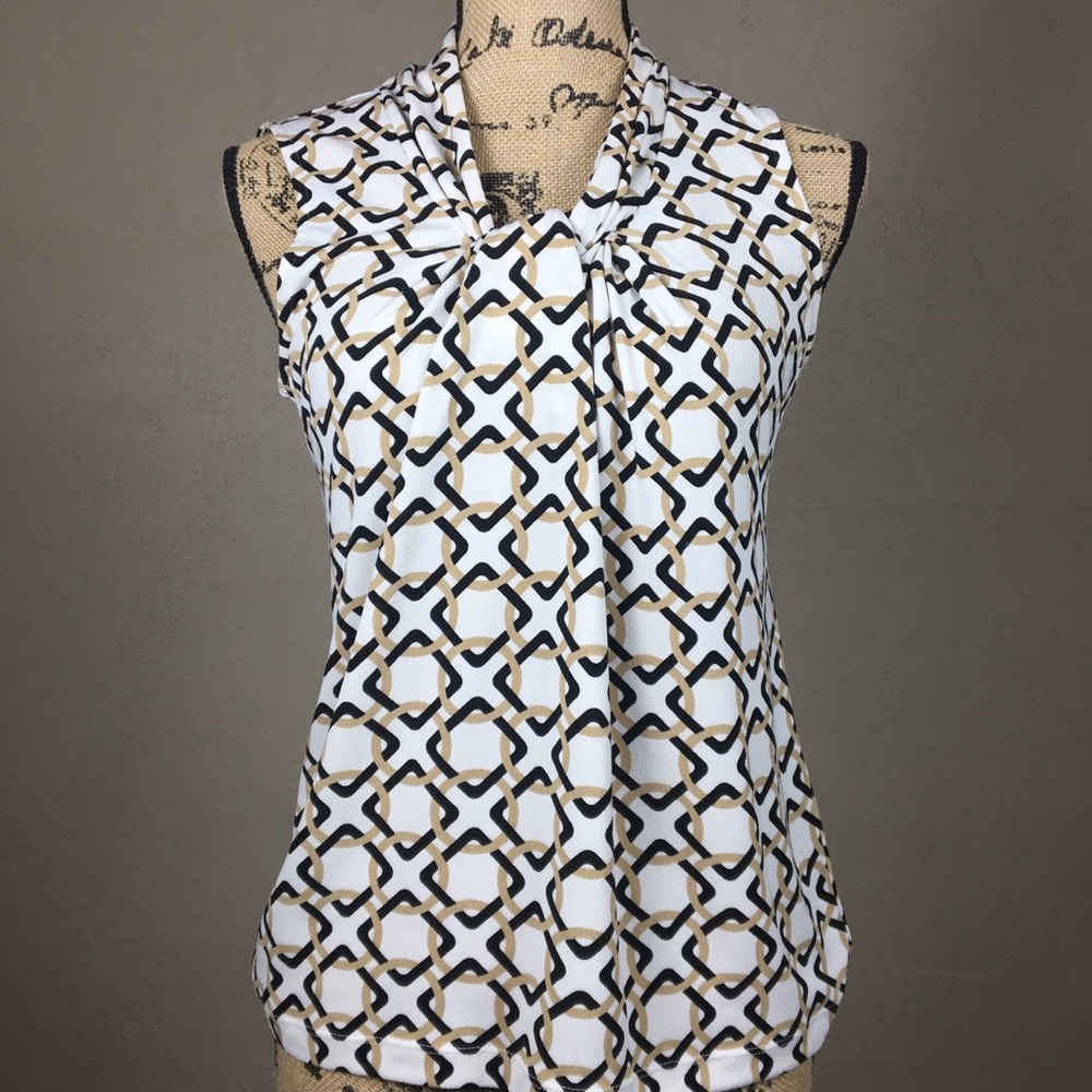 Banana Republic Sleeveless Dressy White & Gold Top